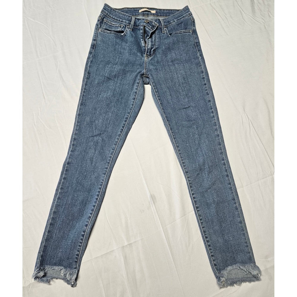 Levis 721 High Rise Skinny Jeans Womens 28 Blue Frayed Raw Hem 18882-0135